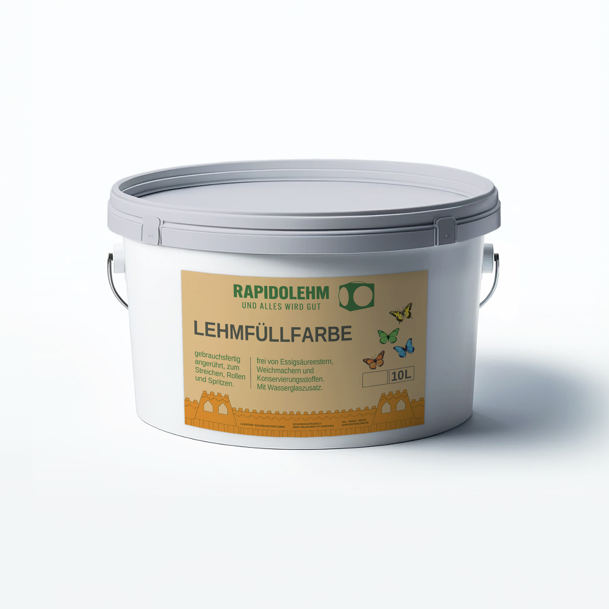 Rapido Lehmfüllfarbe fein naturweiß 10 l Eimer, fertig angerührt mit Wasserglaszusatz