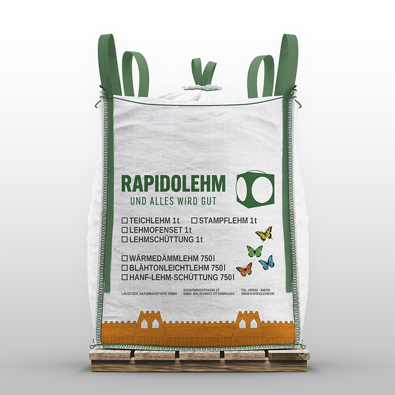Lehmofenset Rapido: Stampflehm erdfeucht 1t Bigbag und Strohhäcksel 15kg auf Europalette